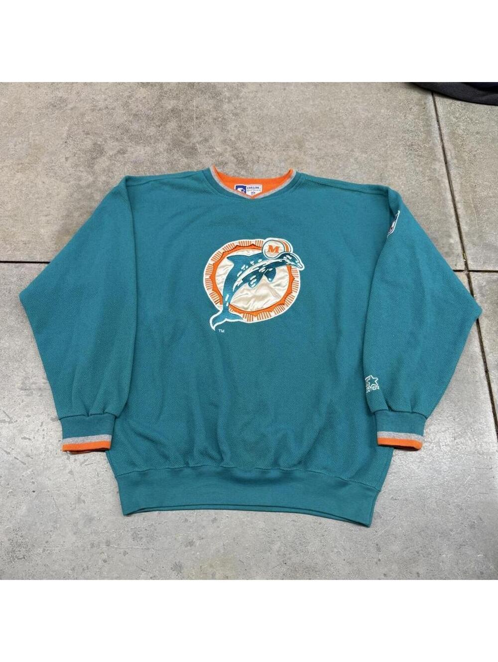 vintage miami dolphins starter blue and orange big logo crewneck size large